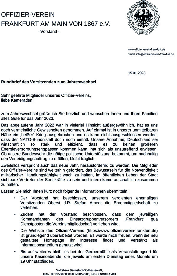 Brief des Vorsitzenden